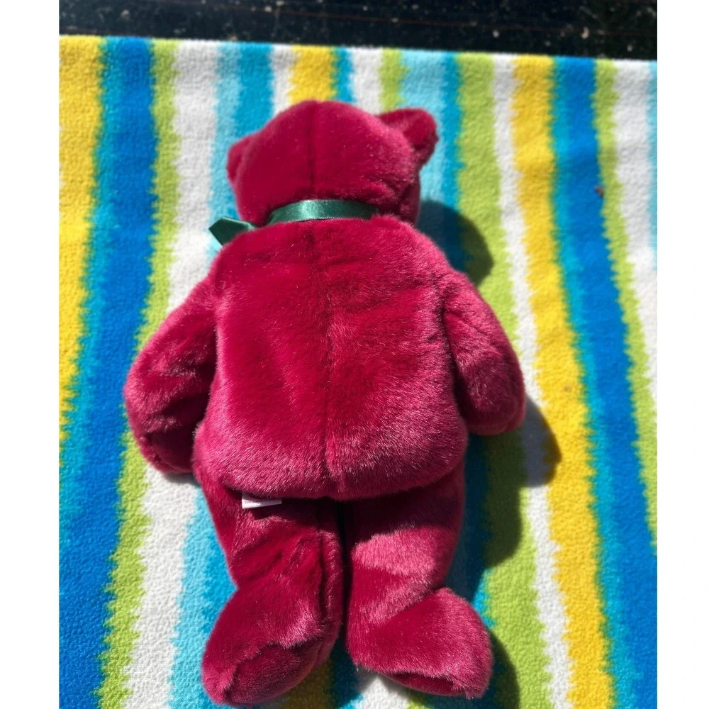 Ty Beanie Buddy Teddy Bear Large Cranberry Red 1998 Excellent Green Ribbon Plush